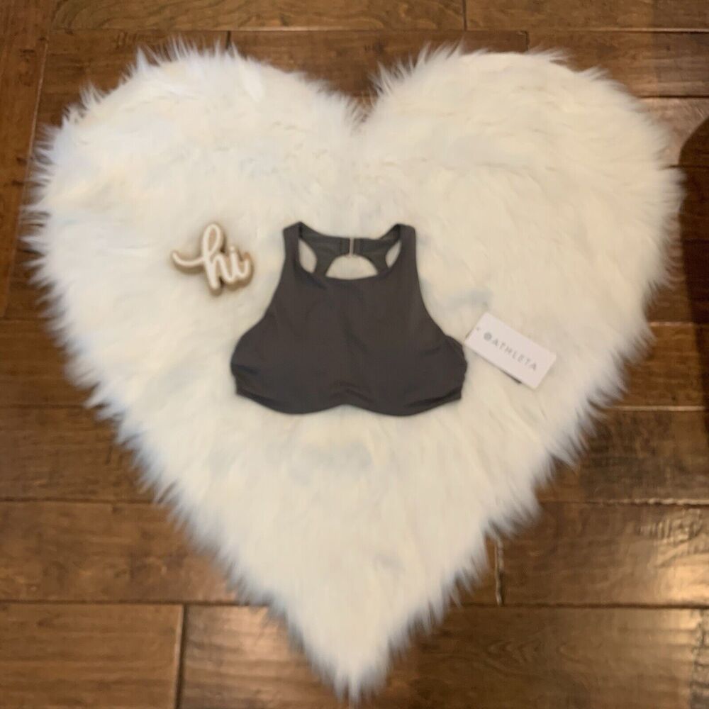 Athleta Maldives High Neck Bikini Top Removable Pads Bra Grey Size 32 B/C New